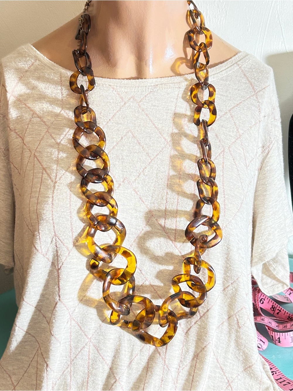 Vintage Faux Tortoiseshell Link Statement Necklace
